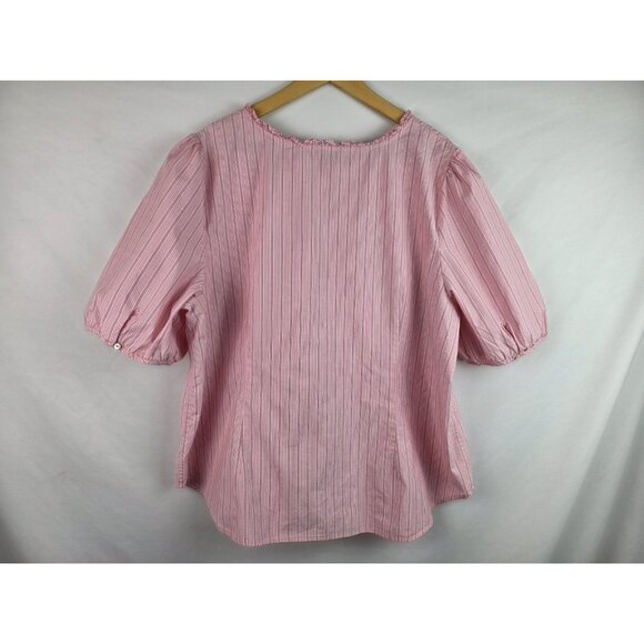 Talbots Womens Shirt Plus Size 3X Pink Striped Short Sleeve Ruffle Blouse Top - Picture 9 of 10